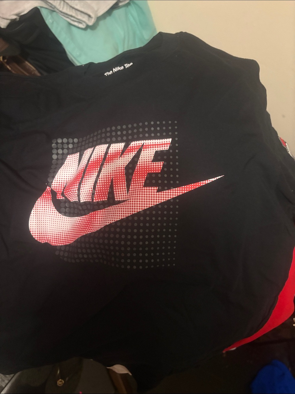 Nike Black Tee with Red Gradient Swoosh Graphic